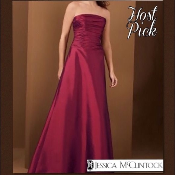 Jessica McClintock Satin Burgundy Prom Gown Strapeless Ballroom Dress Size 7 - Picture 12 of 15